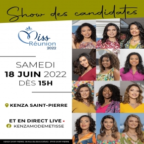 ⭐ Venez rencontrez les candidates de Miss Réunion 2022 en réel pour un show dans votre boutique Kenza Saint-Pierre dès 15H00 ce samedi 18 juin 2022 ! ⭐ 
Retrouvez-nous aussi en direct sur notre page Facebook Kenza Mode Métisse